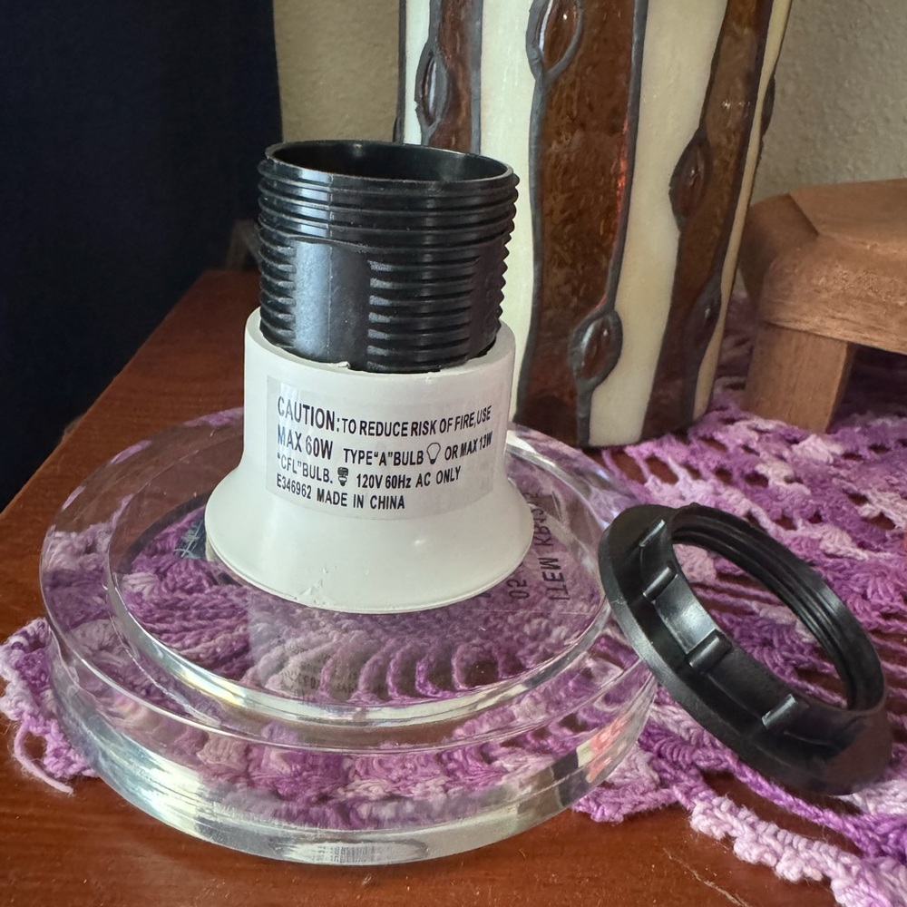 Tiffany Inspired Stained Glass Table Lamp with Orange and Black Accents - Picture 8 of 10